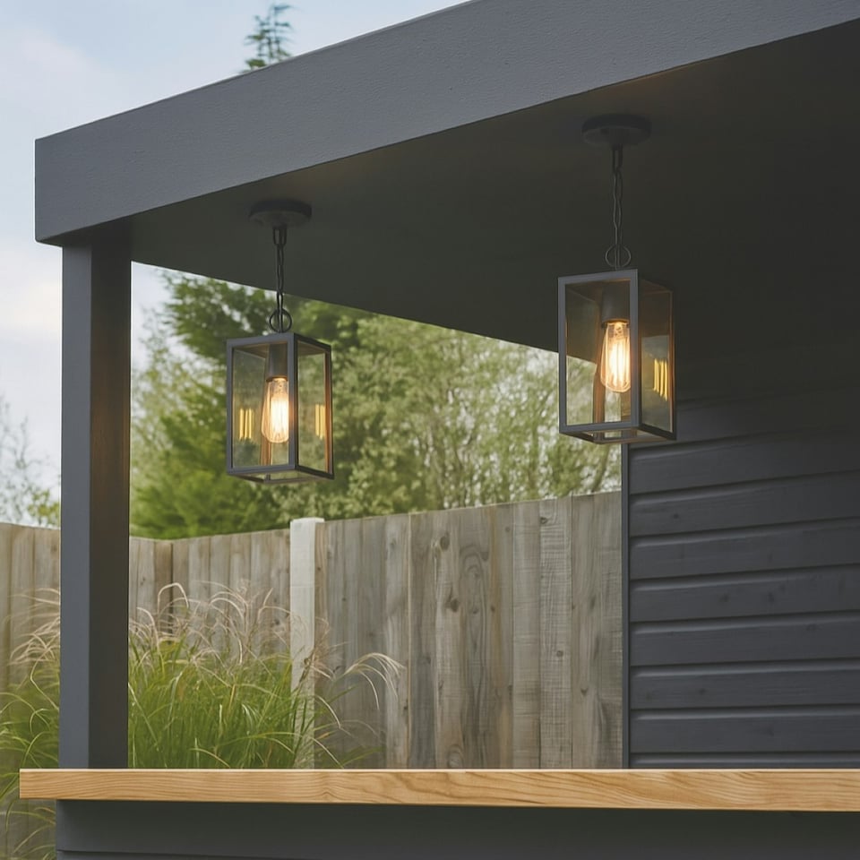 image 1 of CGC SIENNA Black Hanging Outdoor Porch Lantern Ceiling Light Black