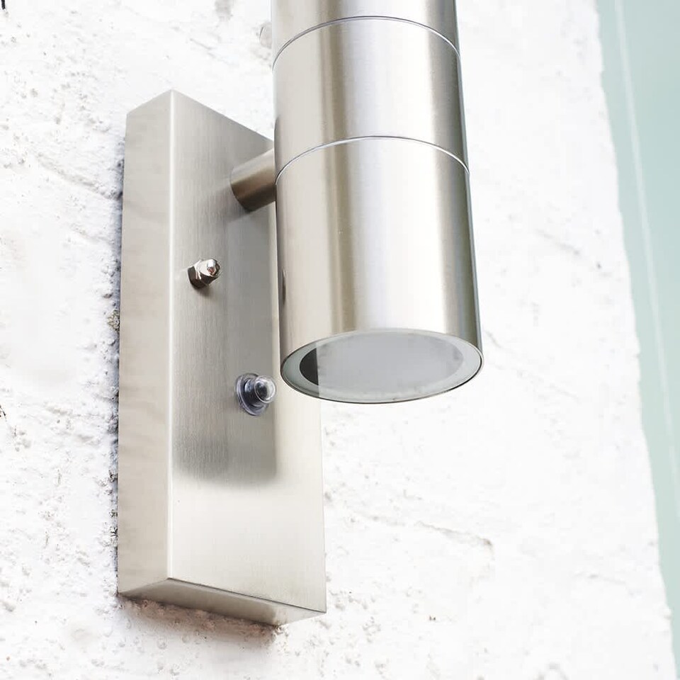 image 1 of ValueLights Brushed Chrome IP44 Rated Up Down Outdoor Security Wall Light