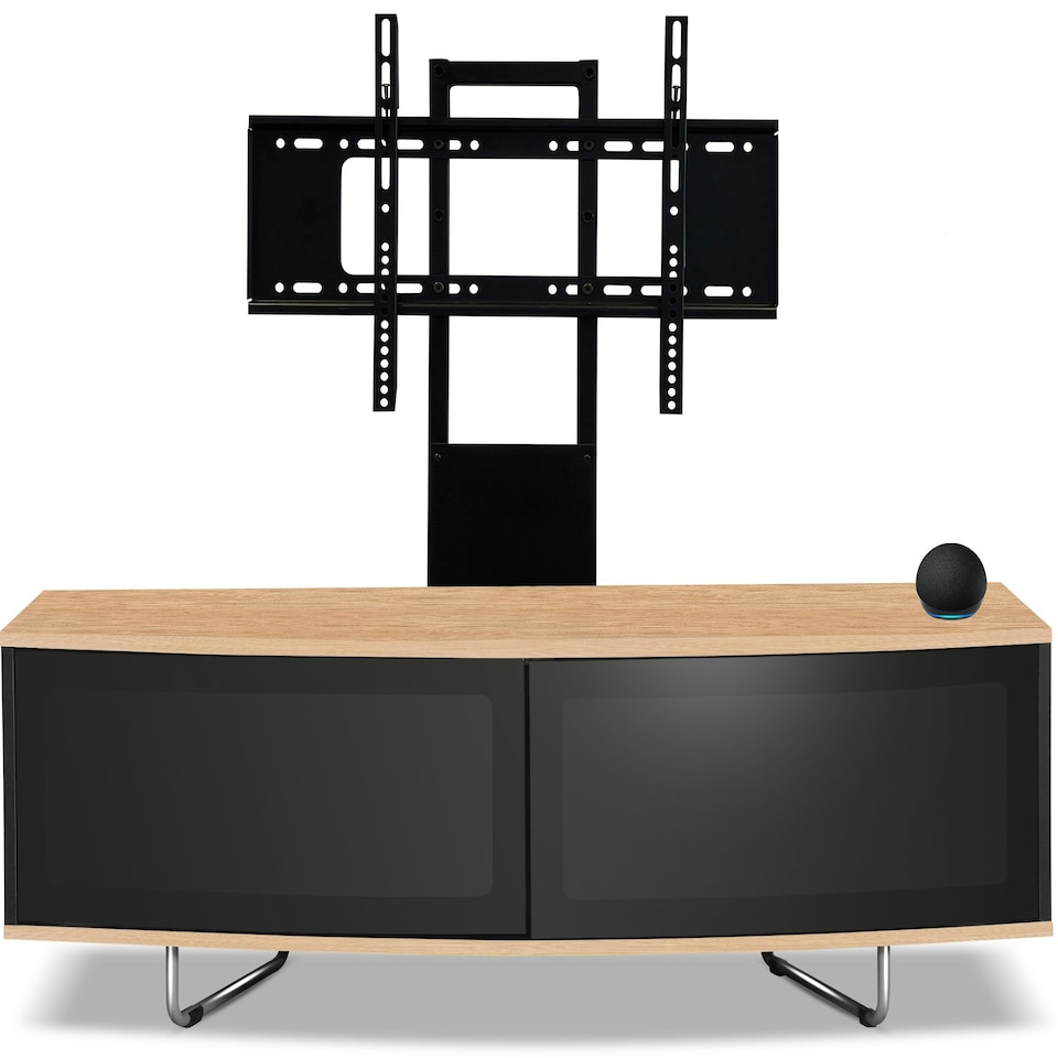 image 1 of Centurion Supports Caru Black Oak Beam-Thru Remote Friendly Super-Contemporary D Shape Design 32"-65" LED/OLED/LCD TV Cabinet with Mounting Arm Black | Oak