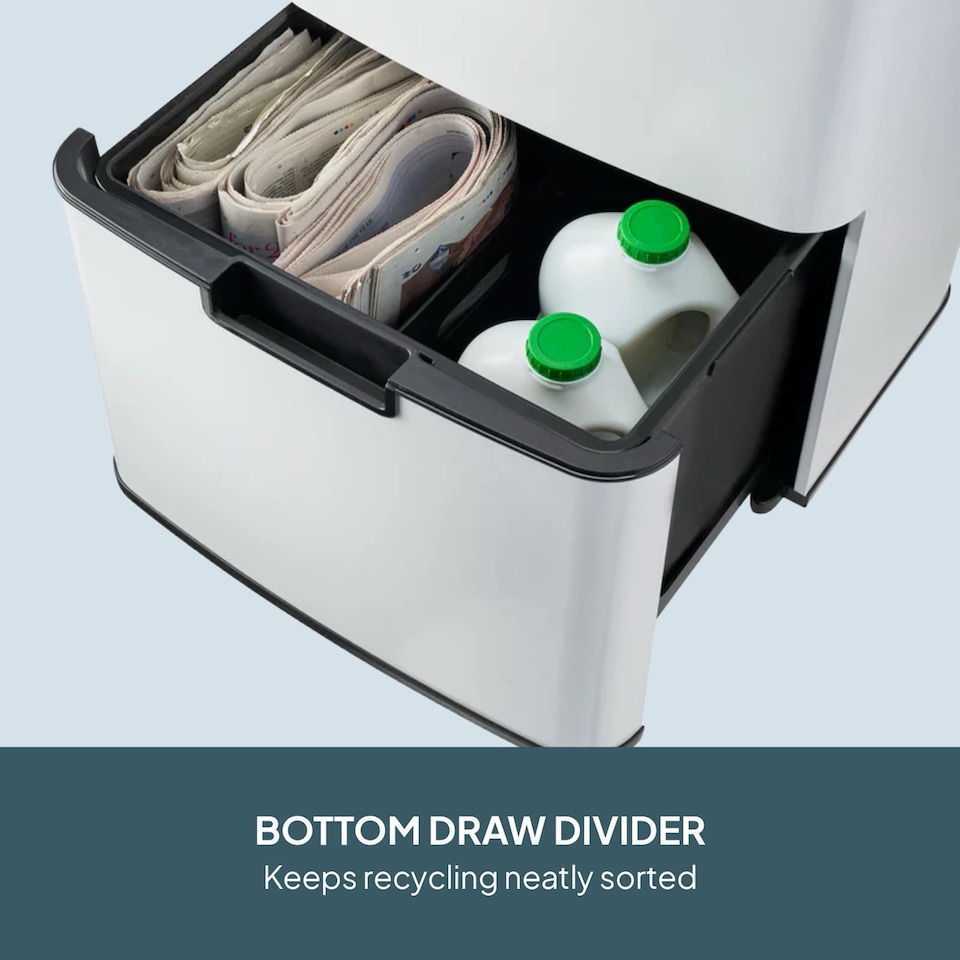 image 1 of Cooks Professional Recycling Sensor Bin 75L with Dual Compartments & Food Caddy | White | White & Silver