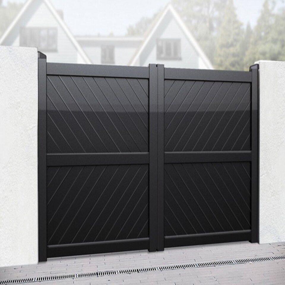 image 1 of Double Swing Gate 3250x1600mm Black - Diagonal Solid Infill and Flat Top Black