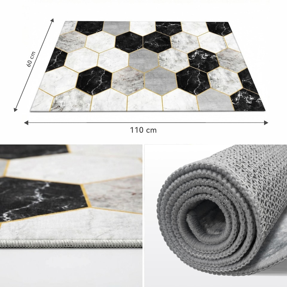 image 1 of Short Pile Rectangular Hexagon Pattern Rug 60x110cm