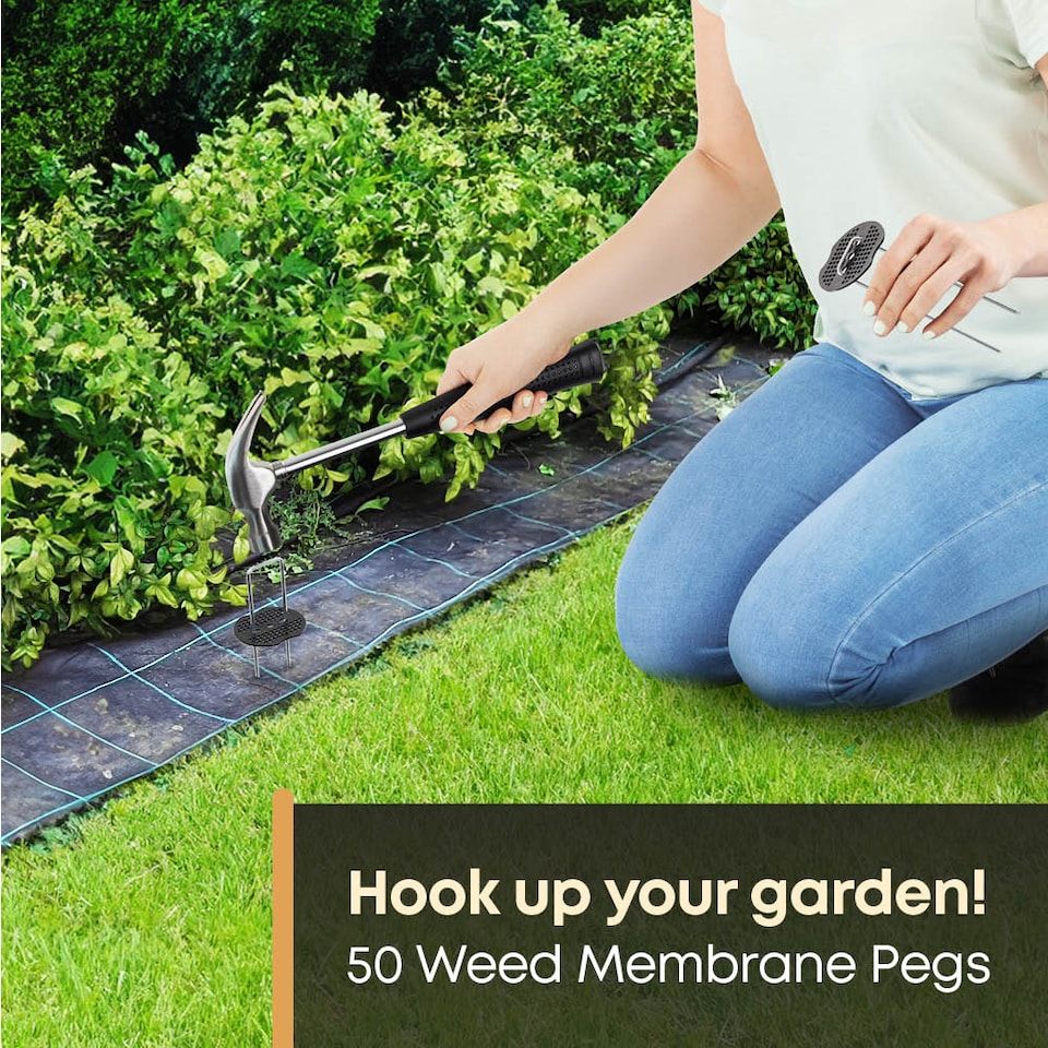 image 1 of 50 Weed Membrane Pegs with Tool
