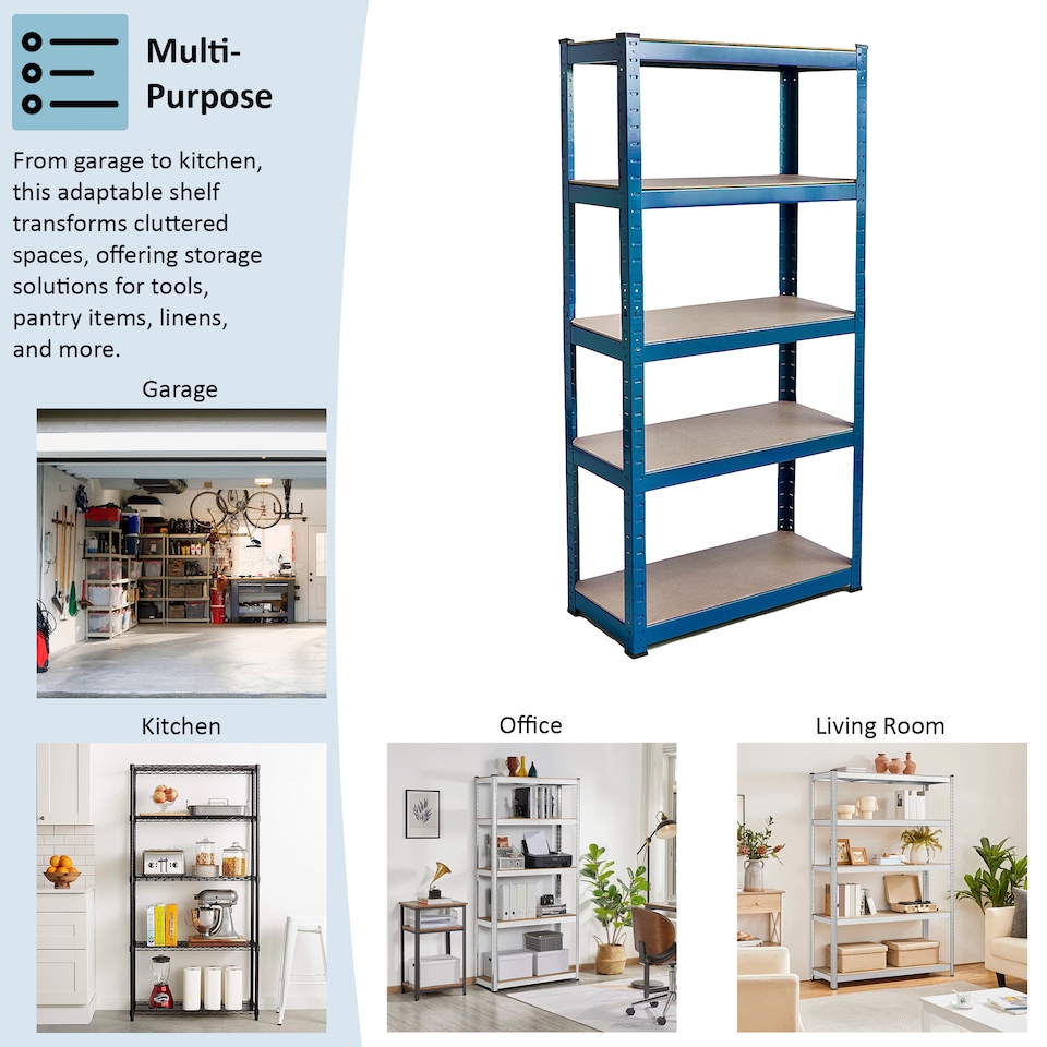 image 1 of Home Vida 5 Tier Garage Shelves Heavy Duty Shelves Boltless Shelving Storage Units - Holds Upto 875kg Per Bay - Blue - 3 Bays