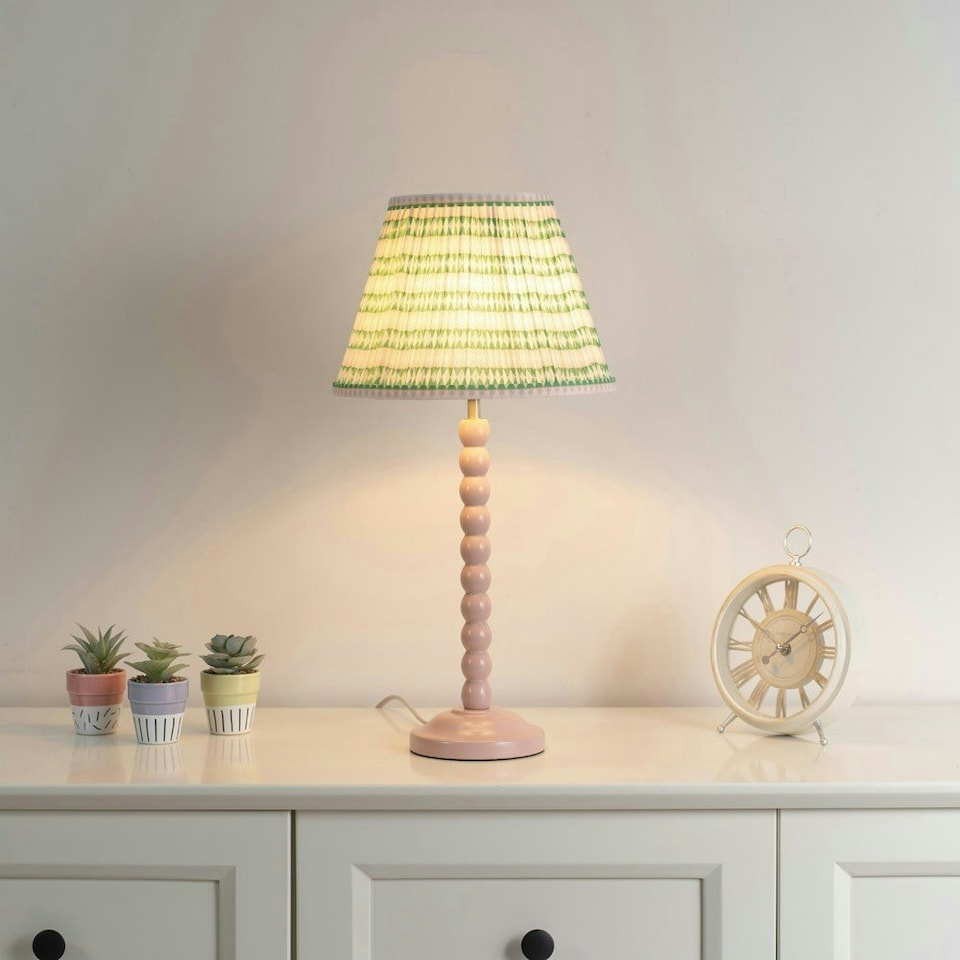 image 1 of ValueLights Bobbles Rose Pink Bobbin Table Lamp with Pink Aztec Pleated Shade