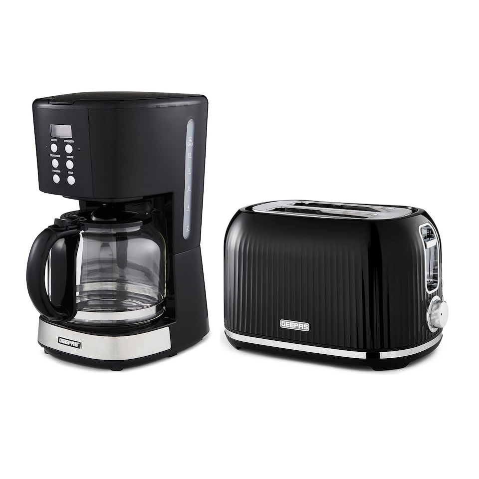 GEEPAS 1.5L Filter Coffee Machine & 2 Slice Toaster Combo Set