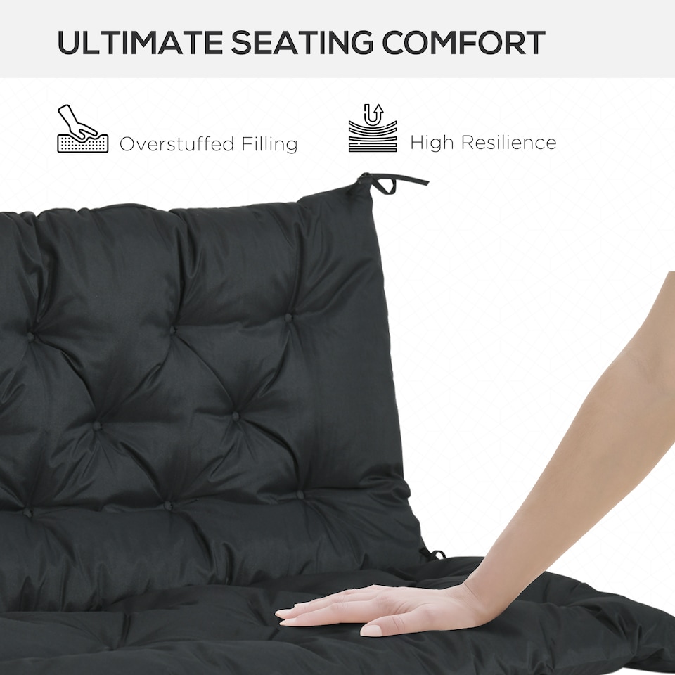 image 1 of Outsunny 2 Seater Garden Bench Cushion Outdoor Seat Pad with Ties | Black | Black | 1