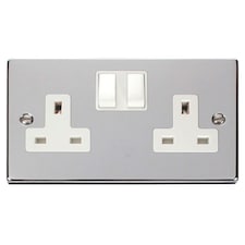 SE HOME Polished Chrome 2 Gang 13A Twin Double Switched Plug Socket | Chrome | Polished Chrome