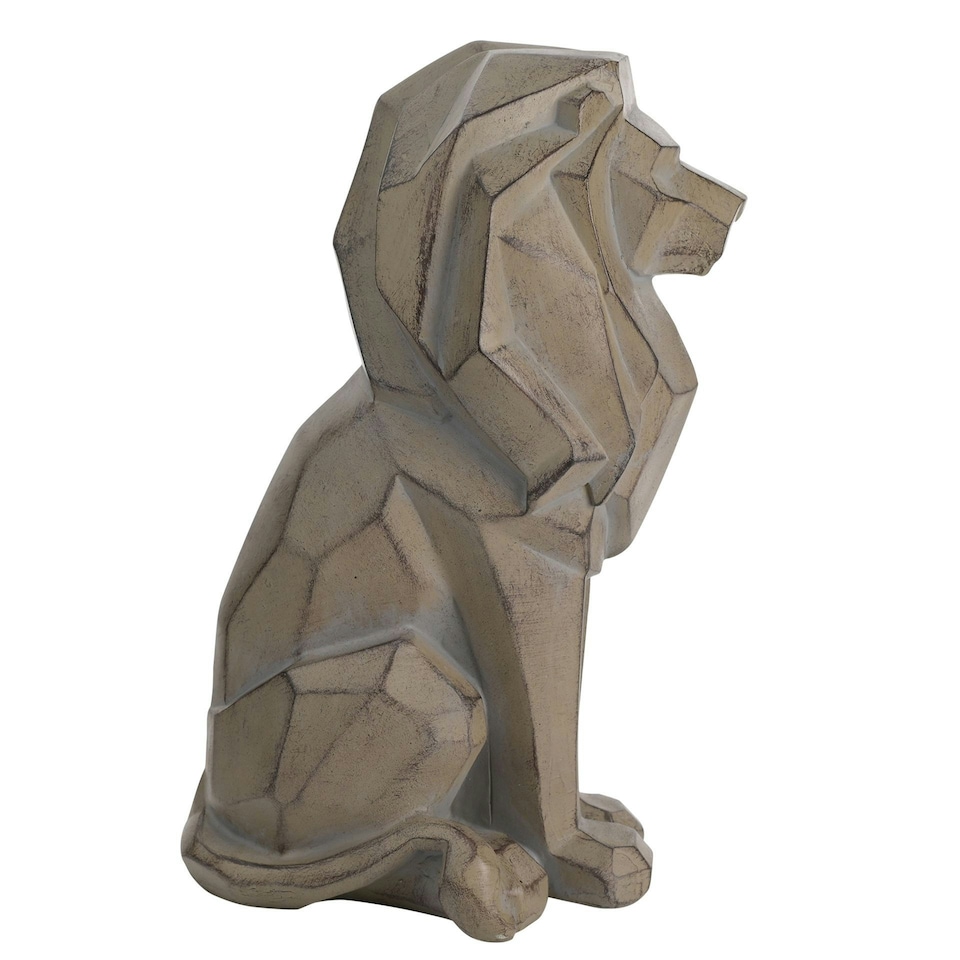 image 1 of Naturecraft Geometric Sitting Lion Figurine Grey