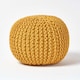 image 1 of Homescapes Mustard Round Cotton Knitted Pouffe Footstool - 35 x 40 cm | Yellow | H 35cm x W 40cm
