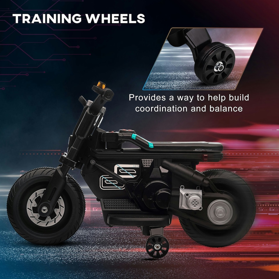 image 1 of HOMCOM 6V Kids Electric Ride-On Motorcycle w/ Siren, Horn, Headlights, Music