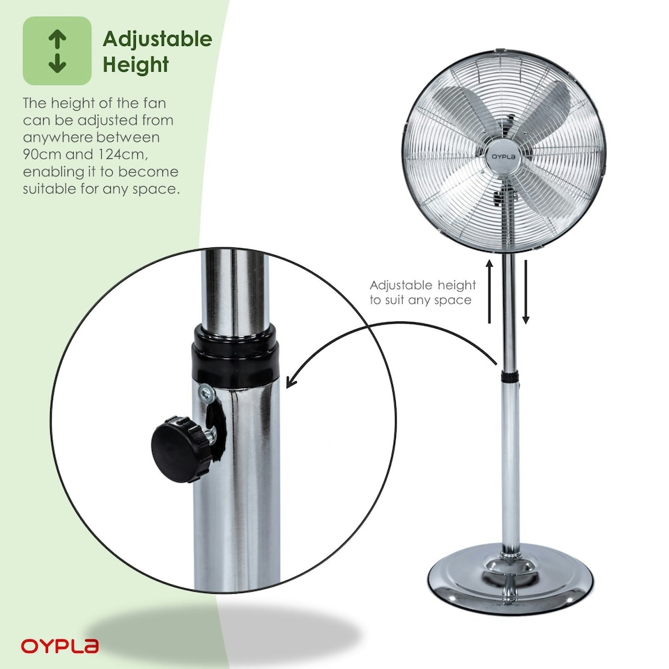 image 1 of Oypla Electrical 16" Inch 40cm Chrome Metal Pedestal 3 Speed Stand Fan Cooling