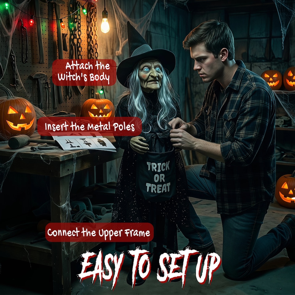 image 1 of HOMCOM 37" Animated Witch Halloween Decoration with Light Up Eyes for Party