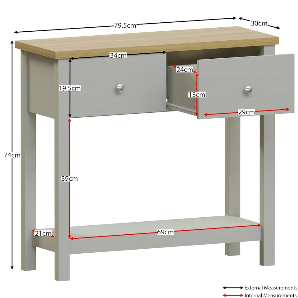 image 1 of Vida Designs Arlington 2 Drawer Console Table With Shelf, Grey & Oak