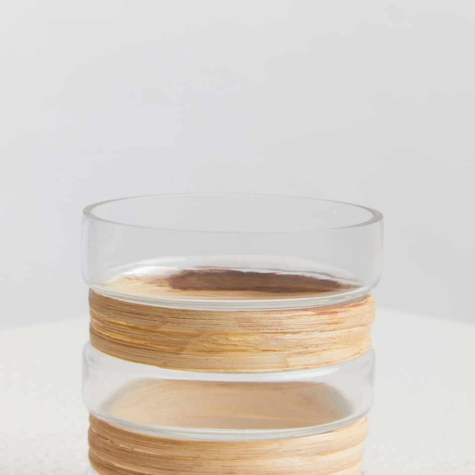 image 1 of Interiors by Premier Small Glass Vase, Coastal and Textured Glass Vase, Clear Glass and Natural Cane Rustic Vase, Clear Vase Clear