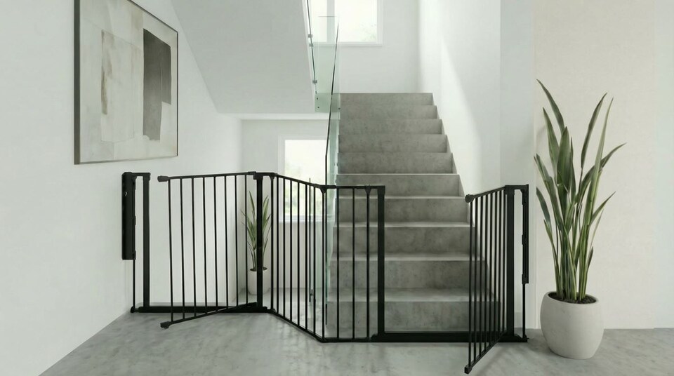 image 1 of Safetots Two Door Multi Panel Solution for Up and Down Staircases, Black, 174cm of length, includes 2 Door Opening Panels