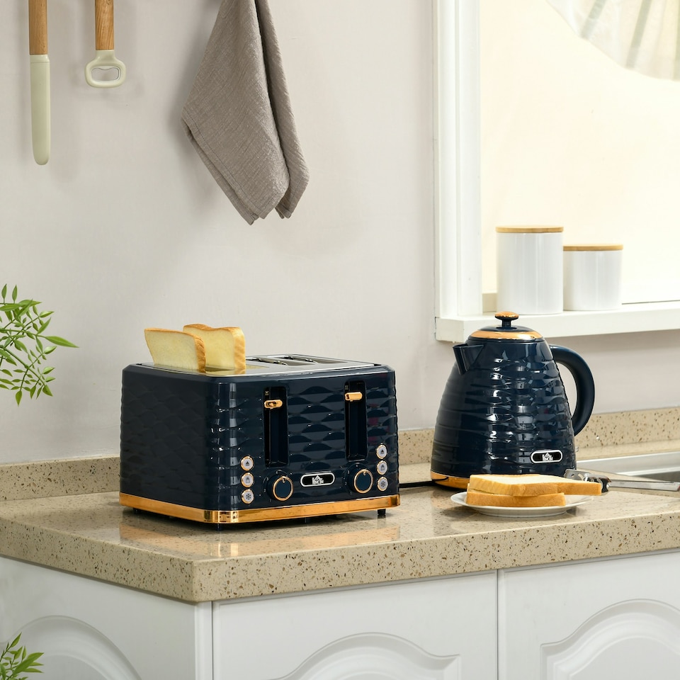 image 1 of HOMCOM Kettle and Toaster Set 1.7L Rapid Boil Kettle & 4 Slice Toaster Blue