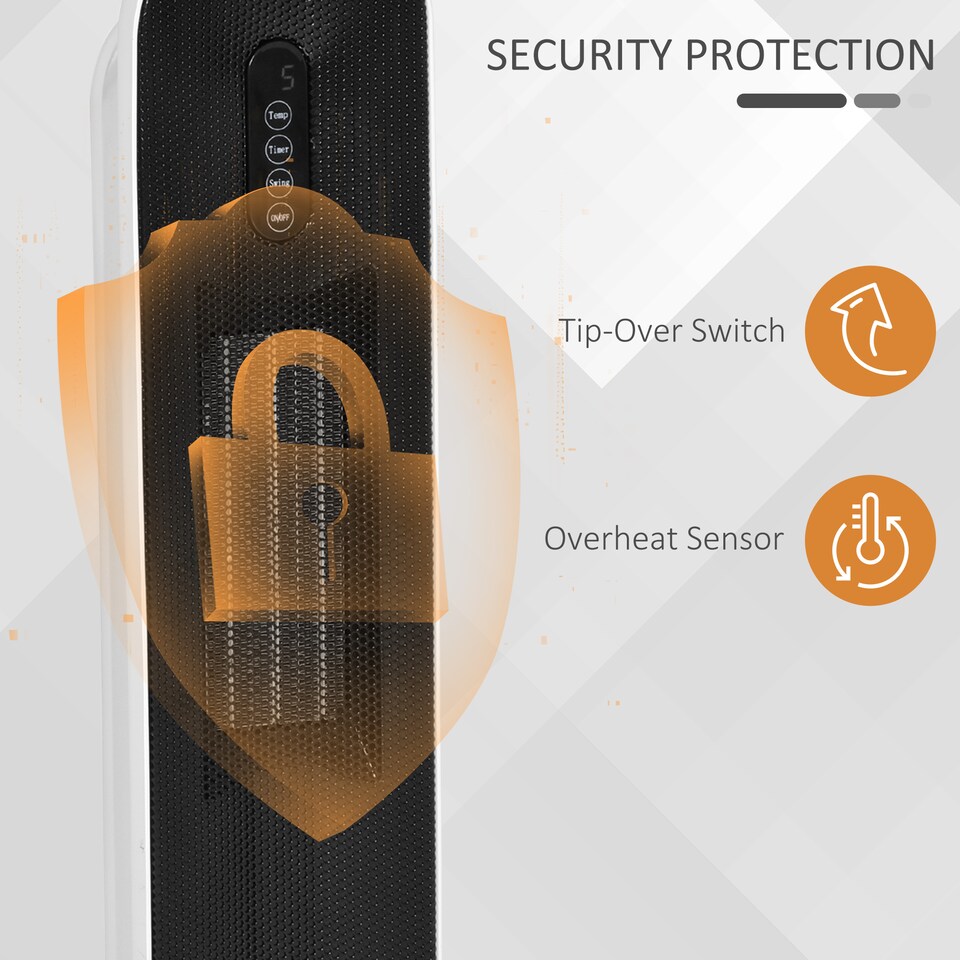 image 1 of HOMCOM Ceramic Space Heater, Indoor Tower Heater with 2 Heat, Oscillation, Remote Control, Timer, Tip-Over Overheating Protection, 1200W2000W, White