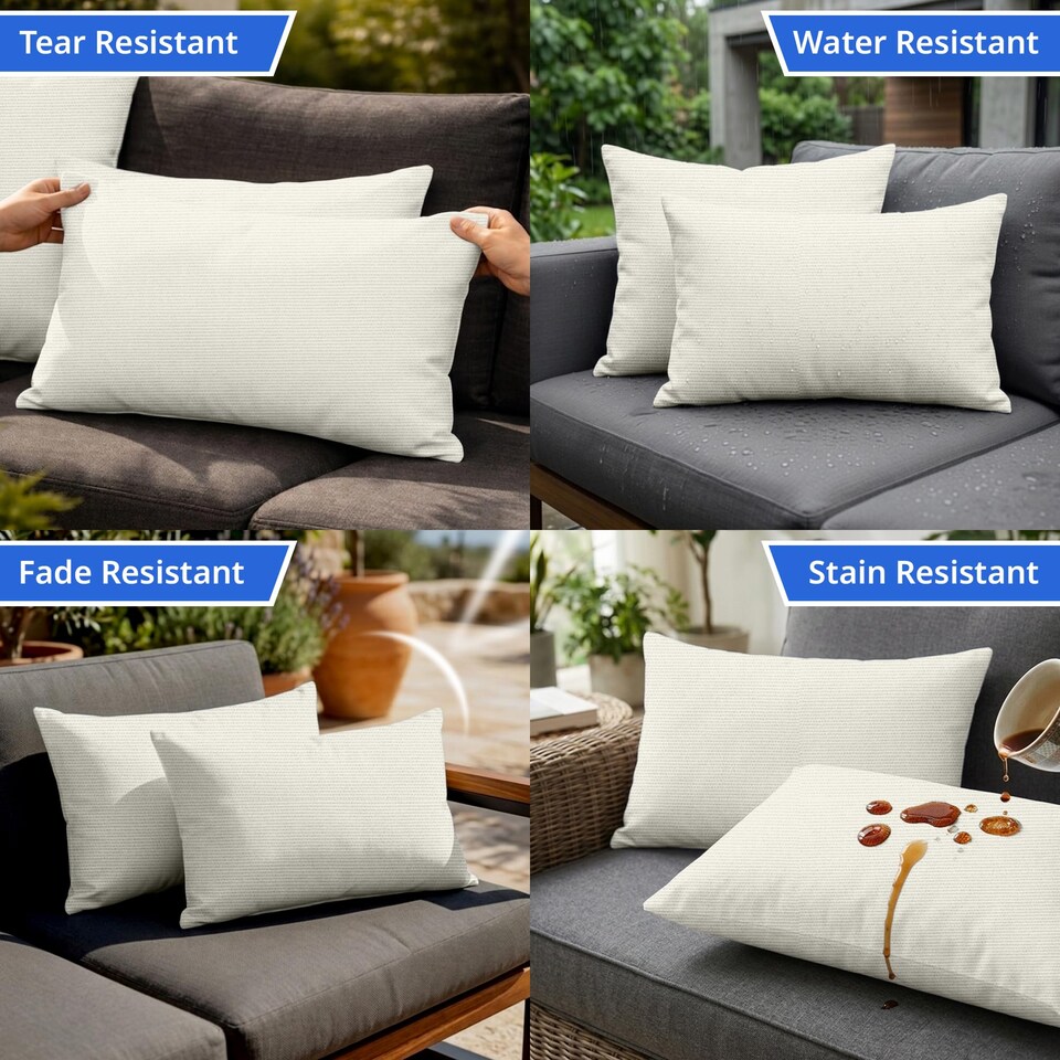image 1 of Covers&All Sunbrella Lumbar Pillows Set of 2, Rectangle 12 in x 18 in, Canvas Natural