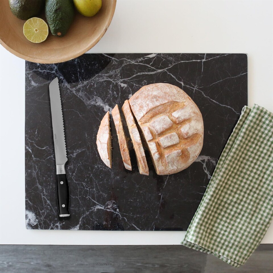 image 1 of Harbour Housewares Rectangle Glass Chopping Board - 50cm x 40cm - Black Marble | Black | Black Marble