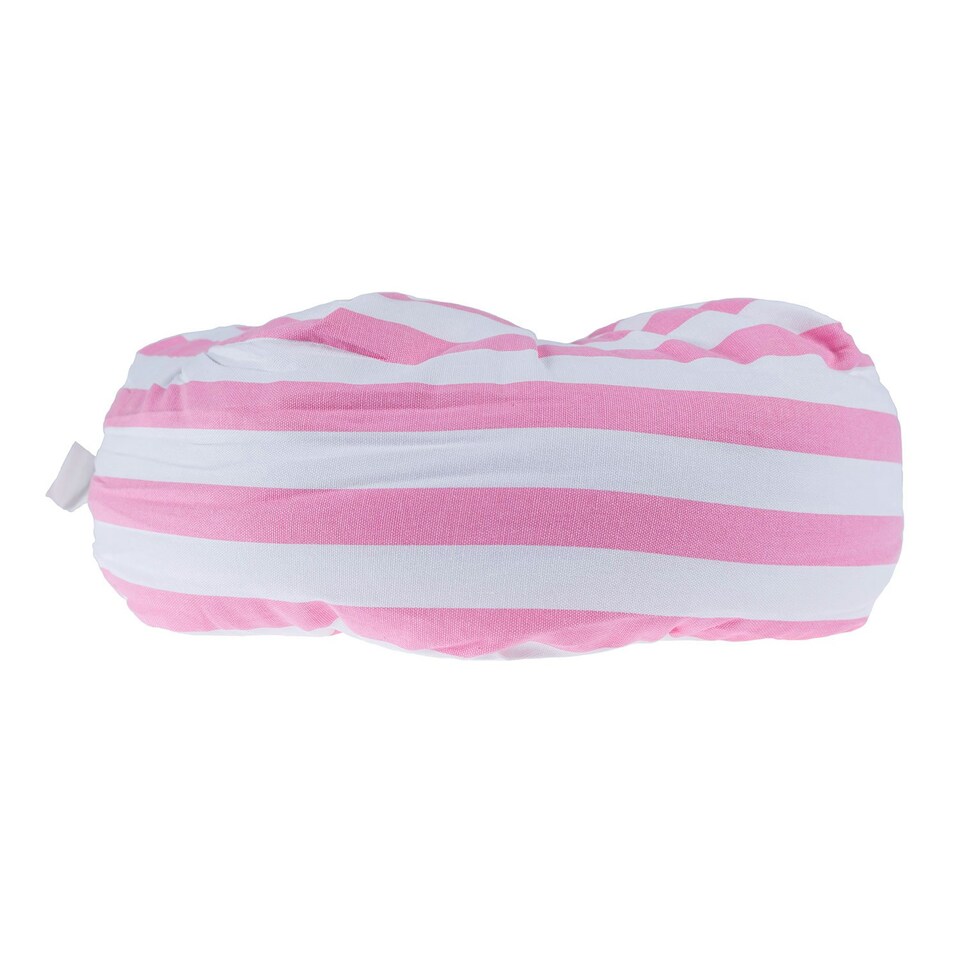 image 1 of Homescapes Pink and White Stripe Pleated Round Floor Cushion Pink