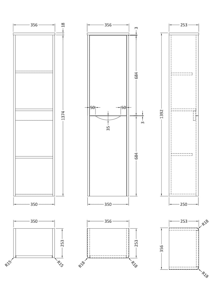 image 1 of Balterley Arch Modern Bathroom 1 Soft Close Door Wall Hung Tall Cabinet | Grey | Satin Grey | 1