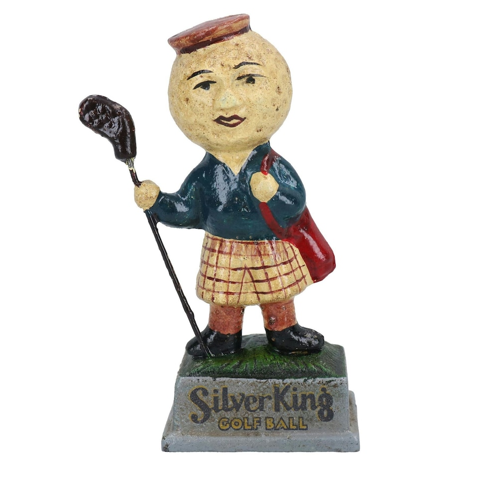 image 1 of Silver King Golf Man Figure Statue Cast Iron Golfer Mascot Ornament House Home