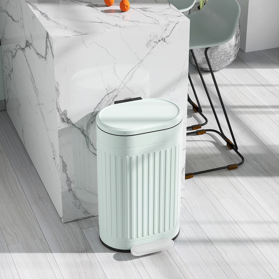 image 1 of HOMCOM 30 Litre Pedal Bin, Fingerprint Proof Kitchen Bin with Soft-close Lid, Metal Rubbish Bin with Foot Pedal and Removable Inner Bucket, Light Green | Green | Light Green | 1