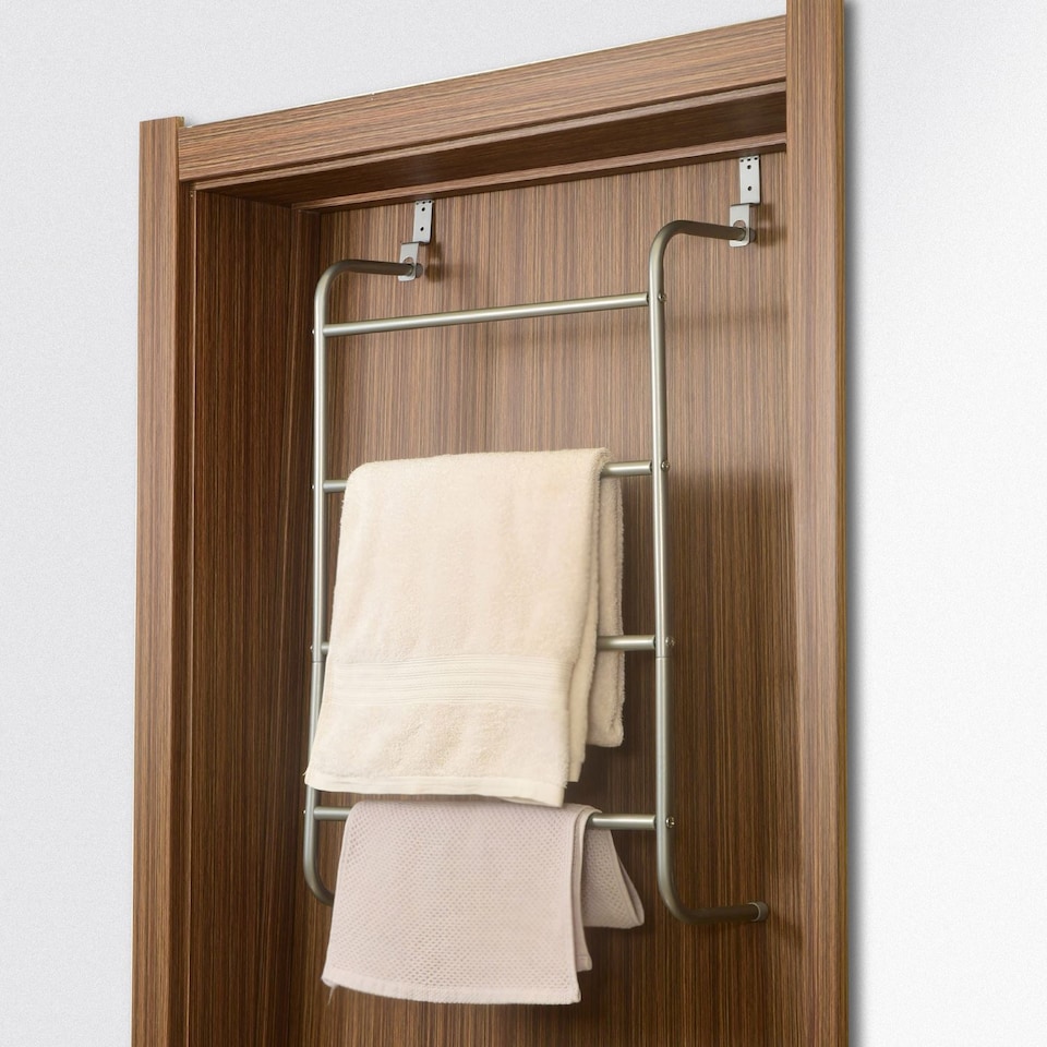 image 1 of House of Home Over-Door Towel Rack 4-Tier Bathroom Silver Storage Hanger Rail Bath Hand Towels