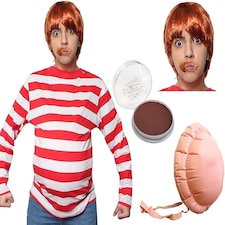 Greedy Golden Ticket Winner Costume, Facepaint, Wig & Belly Red | 2XL