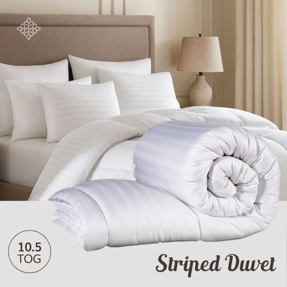 image 1 of Opulent Home Striped 10.5 Tog Microfiber All Season Duvet and Pillow Set|White|King