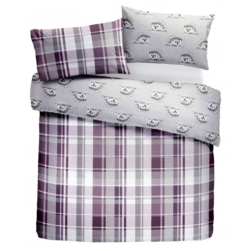 image 1 of D & D Colville Check Duvet Cover Set Plum