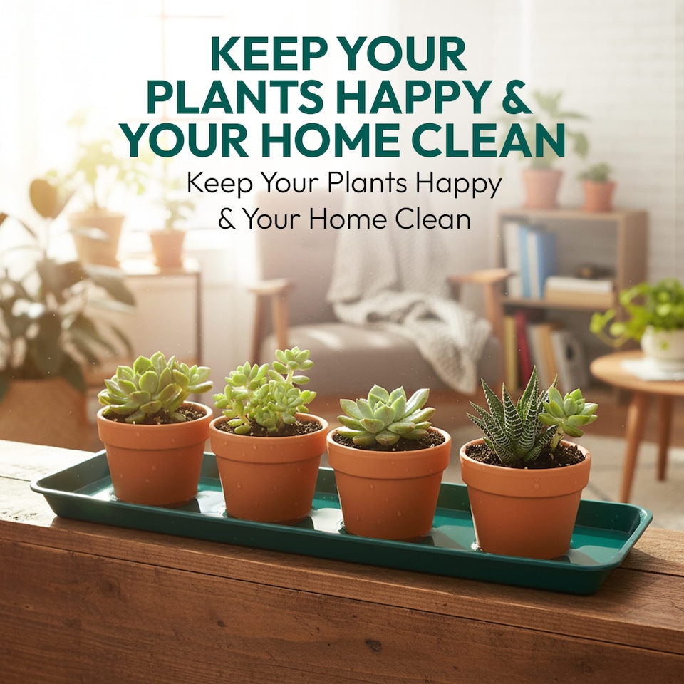 image 1 of 48cm Small Windowsill Plant Tray Plastic Drip Tray for Indoor Outdoor Plant Pots Pack of 5