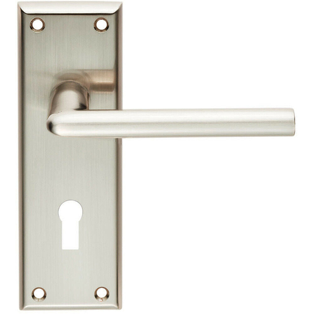 Loops PAIR Rounded Lever on Lock Backplate Door Handle 150 x 50mm Satin Nickel in Metallics