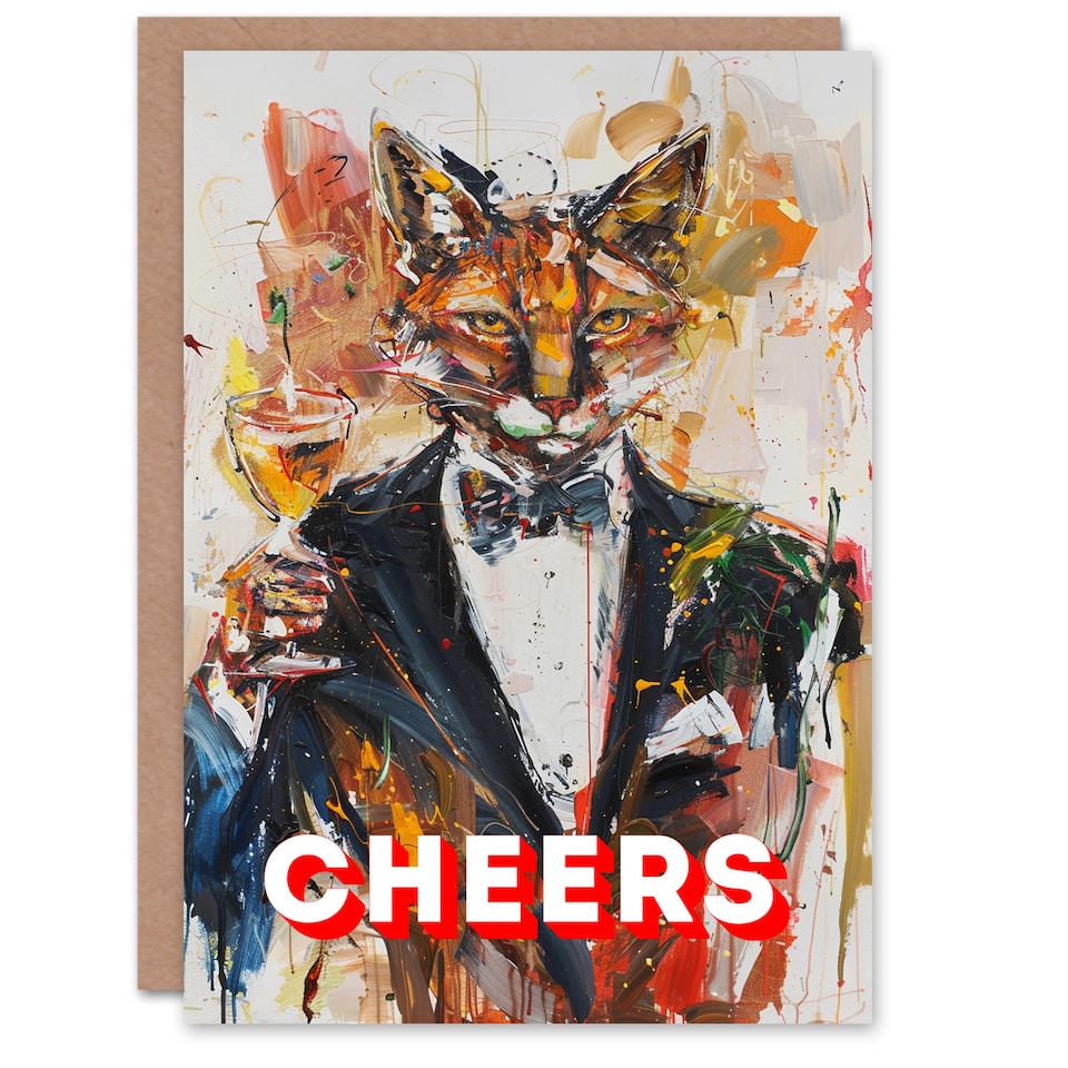 image 1 of Cheers Bond Cat Gentleman With Martini Drink Congratulations Card