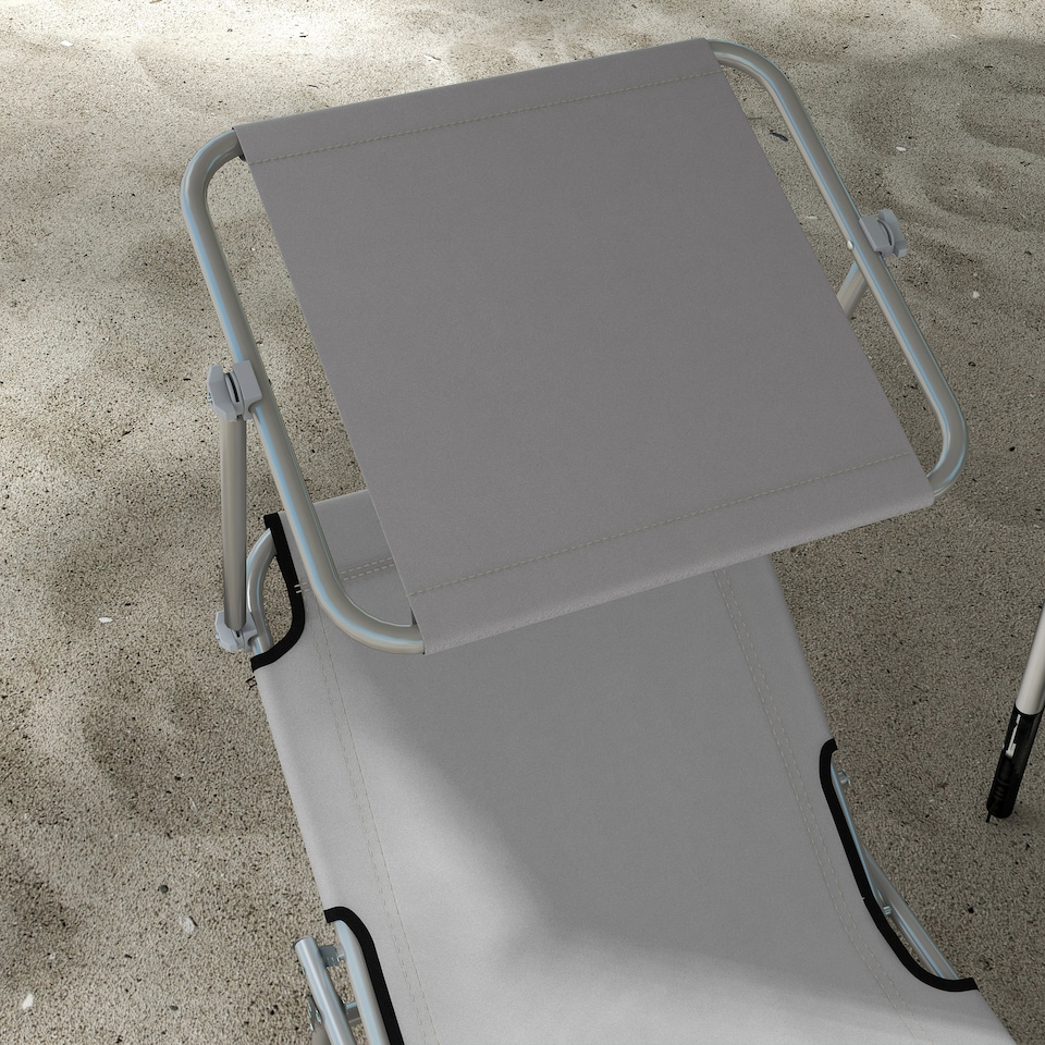 image 1 of Outsunny Folding Sun Lounger Set of 2 w/ Sunshade Adjustable Backrest Light Grey