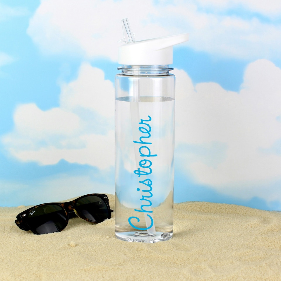 image 1 of Personalised Blue Name Water Bottle Clear | One Size