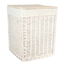 Large Square White Wash Wicker Laundry Basket | White | White