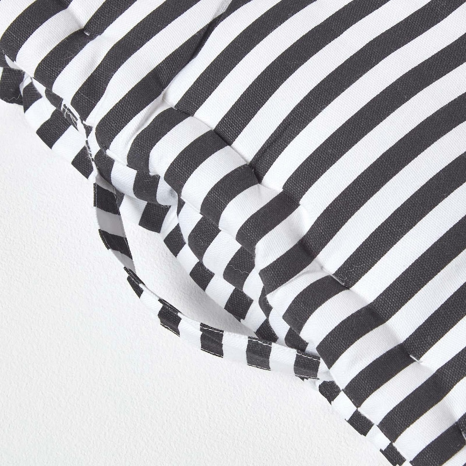 image 1 of Homescapes Cotton Black Thin Stripe Floor Cushion - 50 x 50 cm | Black | 50 x 50 cm