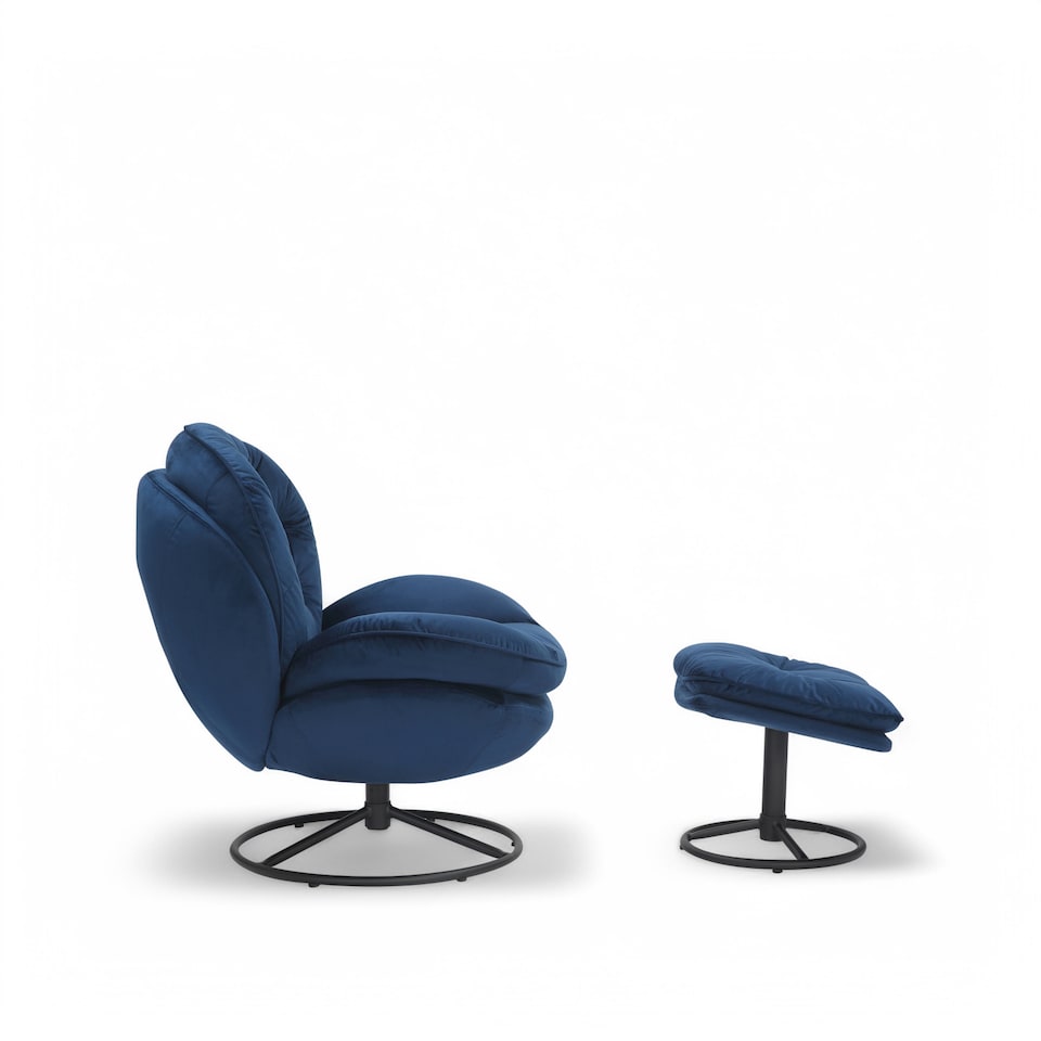 image 1 of Velvet Blue Azura Swivel Accent Chair with Footstool