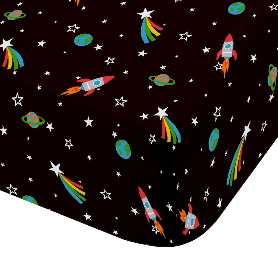 image 1 of Catherine Lansfield Rainbow Rockets Fitted Sheet | Black | Cot Bed