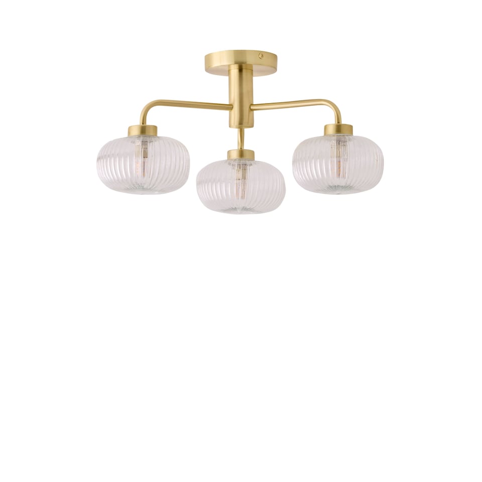 image 1 of ValueLights Amaia Gold IP44 3 Way Clear Ribbed Glass Ceiling Light | Gold