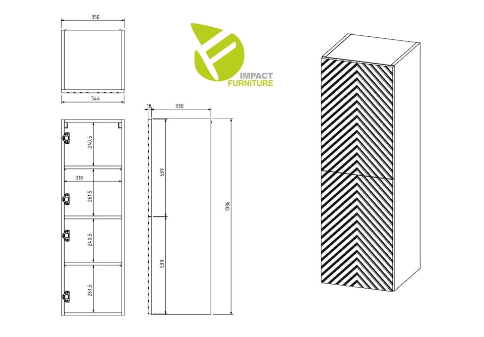 image 1 of Bathroom Furniture Set  600mm Wall Hung Vanity Unit with Tallboy Storage Cabinet Ribbed Fluted Herringbone Beige Cara