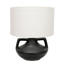 ValueLights Zoe Linen Shade Matte Black Ceramic Vase Table Lamp and Bulb