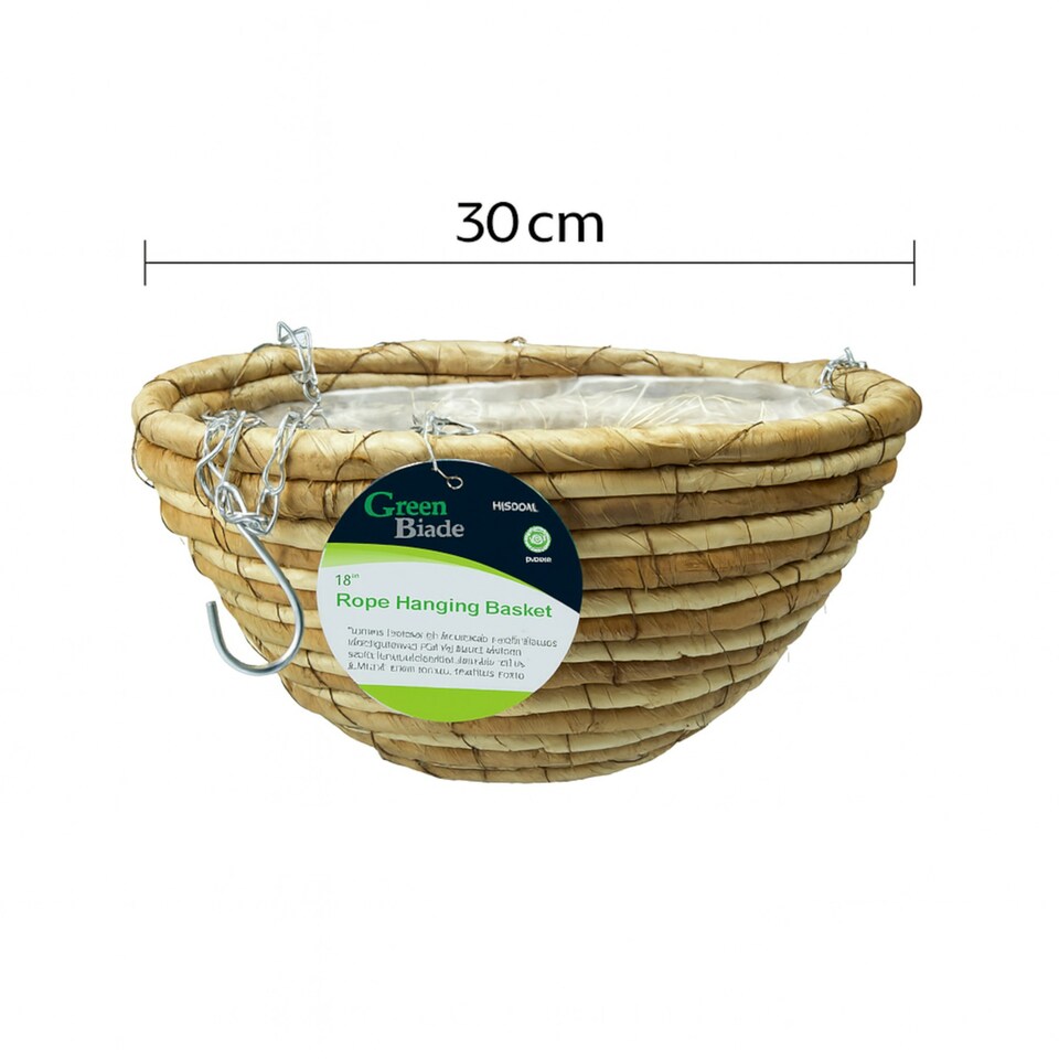 image 1 of Green Blade Rope Hanging Basket - 30cm - Planter Flower Pot Plant Pot Hanger Brown