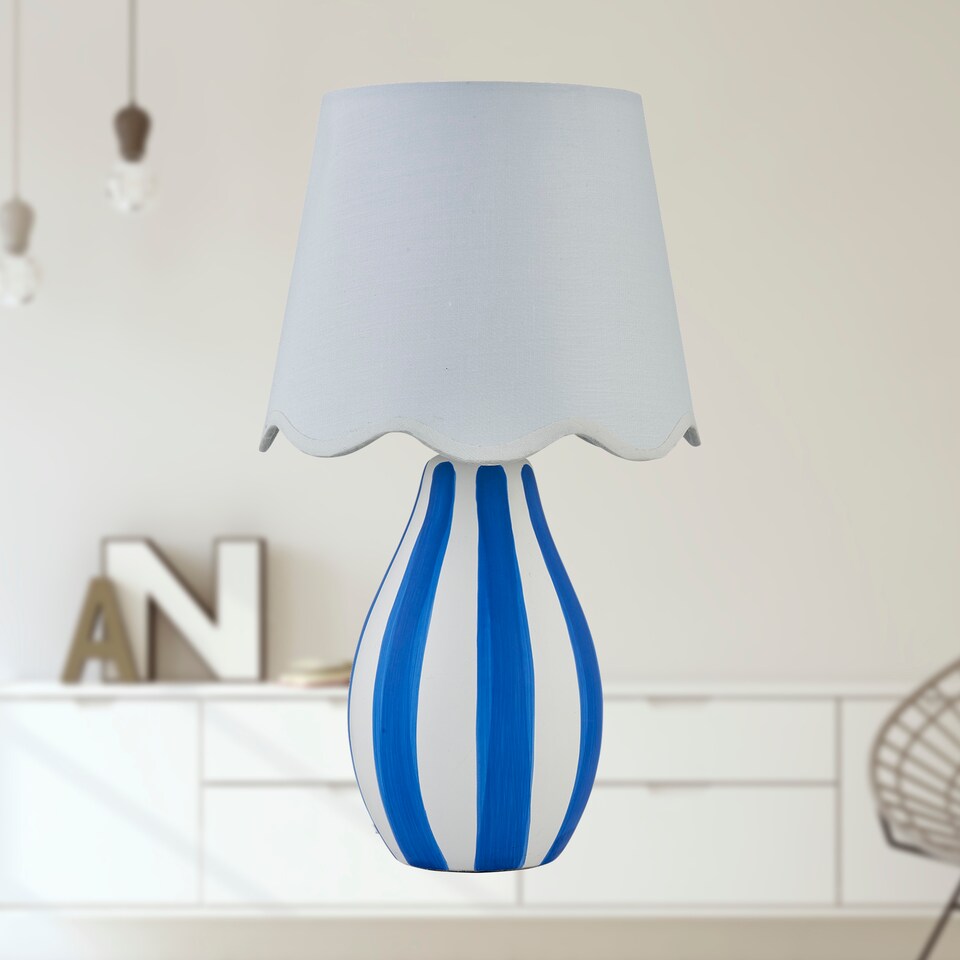 image 1 of Set of 2 Connie - Blue and White Stripe Ceramic Table Lamps