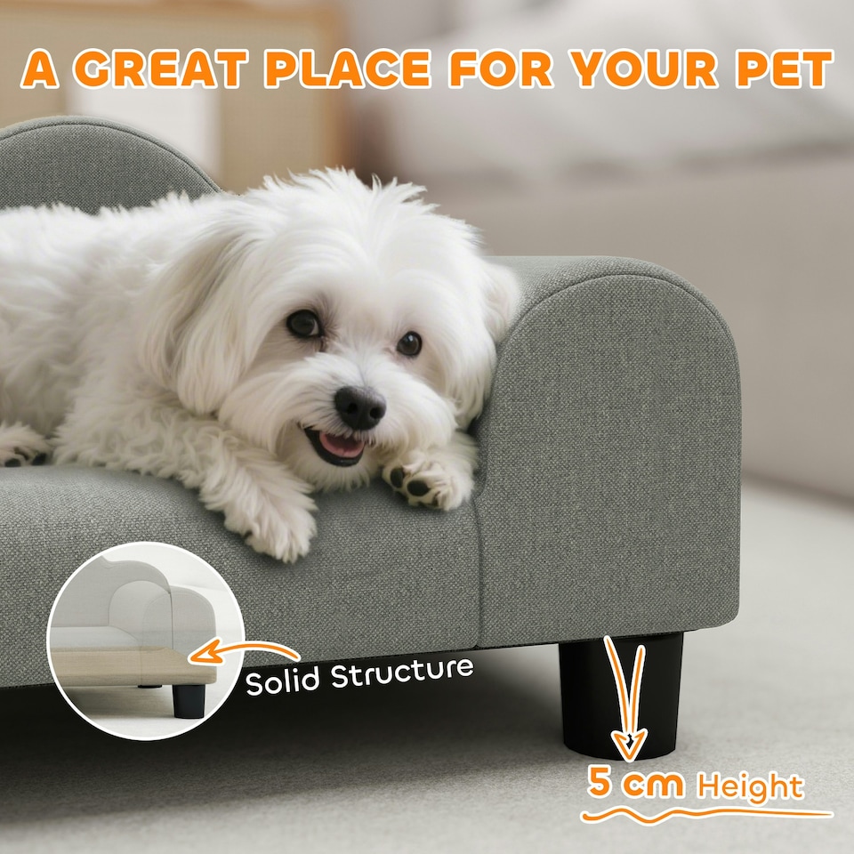 image 1 of Dog Sofa Bed, Cat Sofa with Backrest, Armrest, for Small Dogs, Grey | Grey | One Size