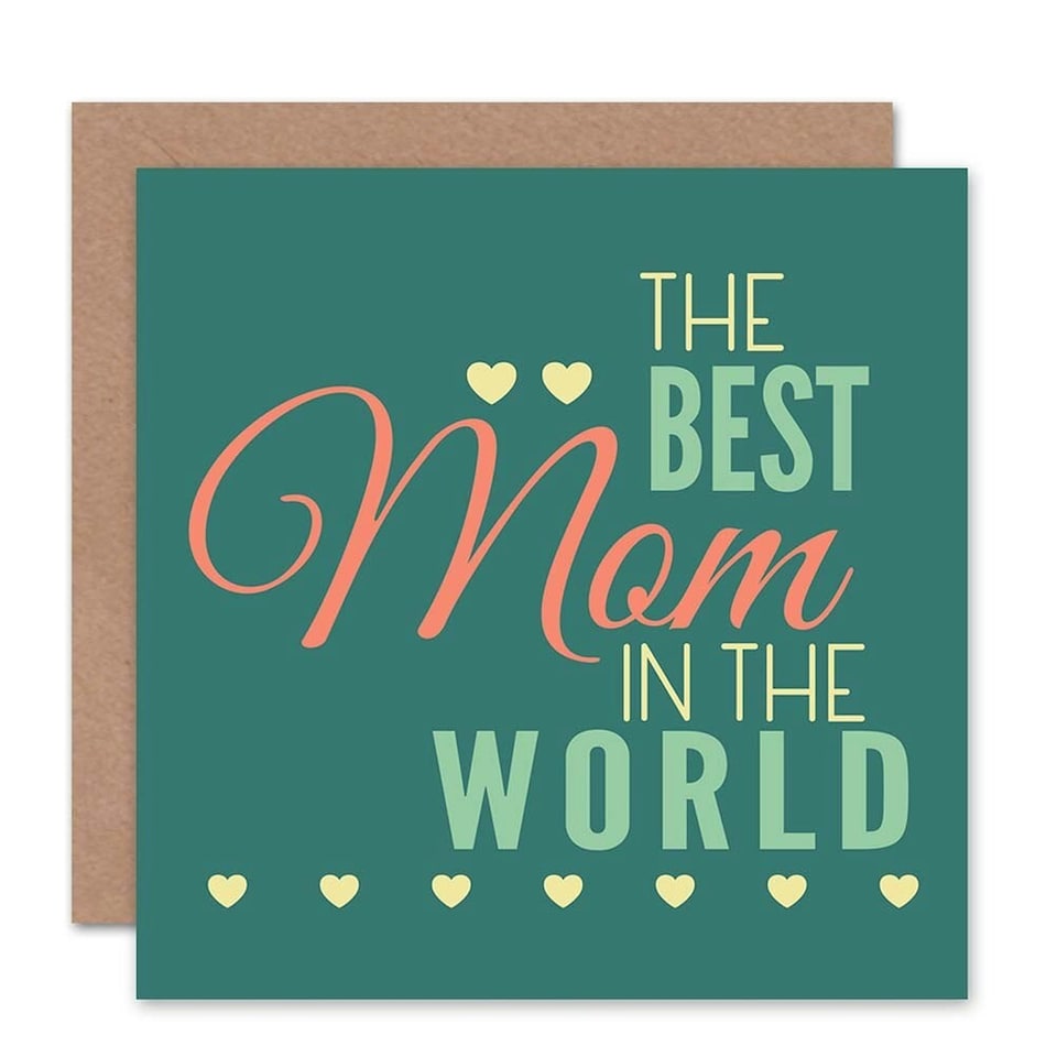 image 1 of Best Mom In The World Love Heart Teal Mothers Day Card