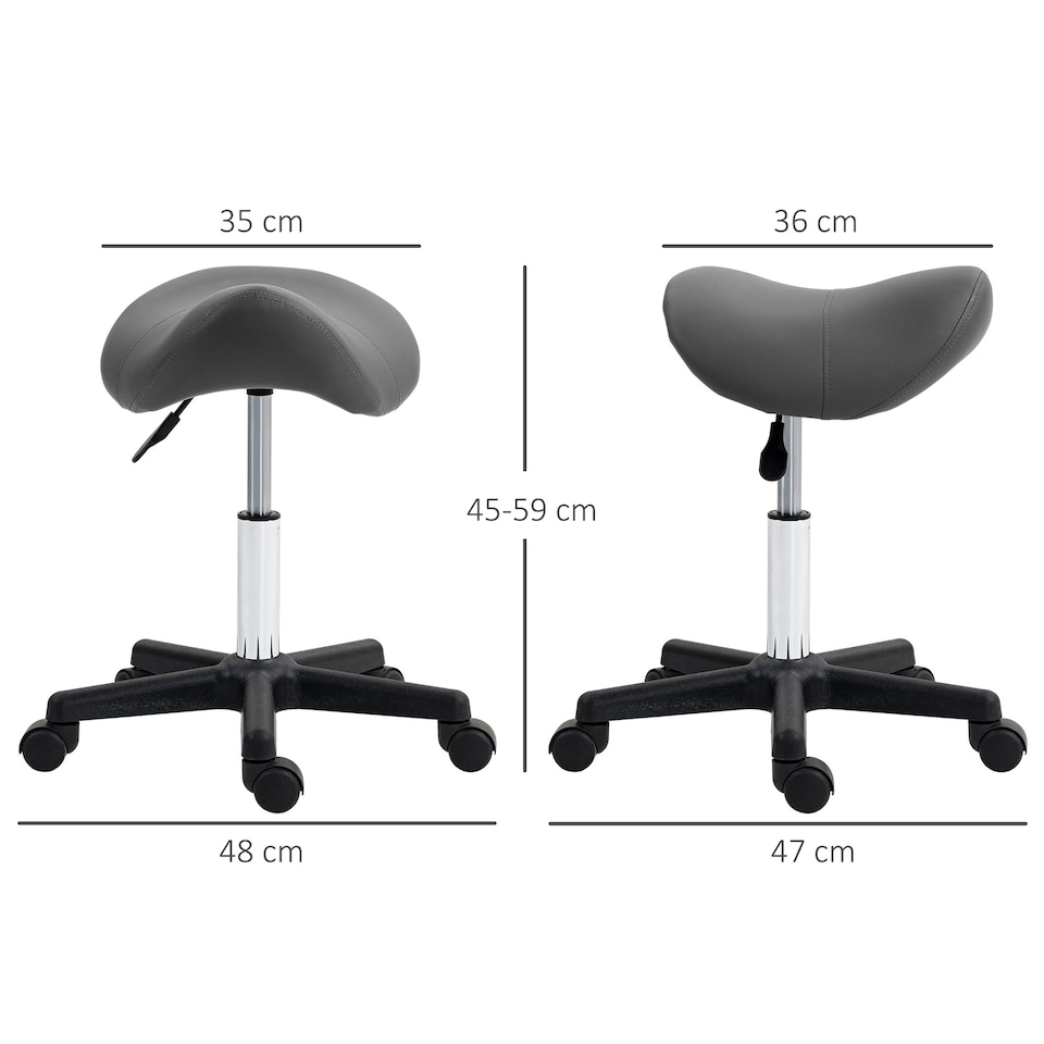 image 1 of HOMCOM Saddle Stool Adjustable Rolling Salon Chair for Massage Spa Beauty Grey Grey