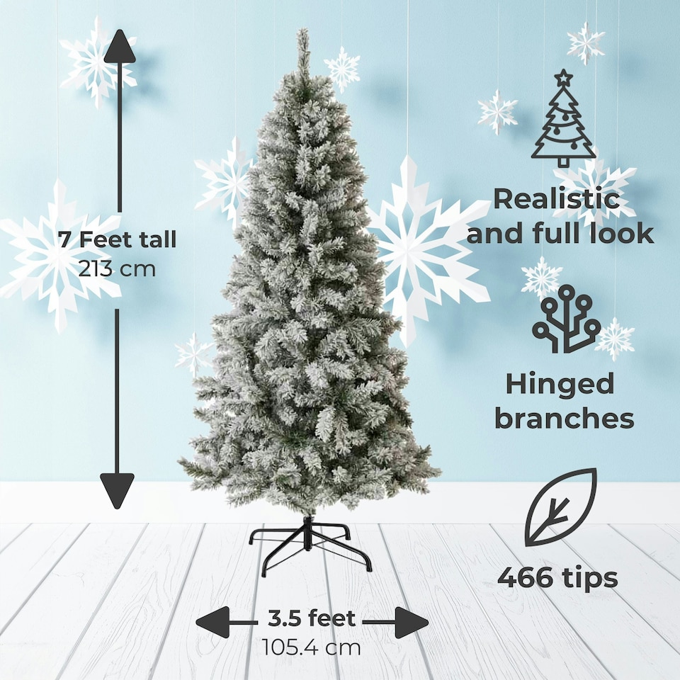 image 1 of 7FT Half Slim Xmas Snow Flocked Christmas Tree